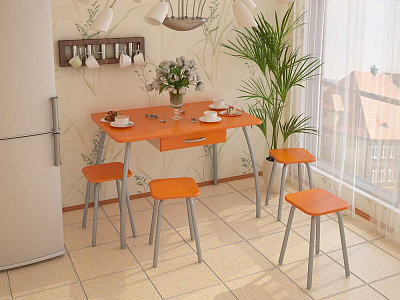 Кухонный стол большой Корвет оранж с табуретами