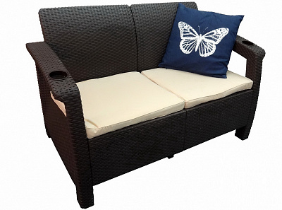 Садовый диван прямой двухместный, венге, арника с подушкой