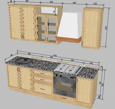 Кухонный гарнитур Анжелика (ясень) Бител 3D-схема вид с правого угла