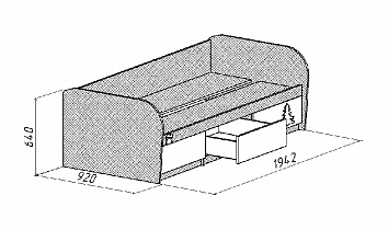 Кровать с 3 ящиками МДК 4.14 модуль 12.1 Корвет схема