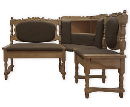 Кухонный угловой диван из массива  Картрайд с художественной резьбой ВМК-Шале цвет дуб