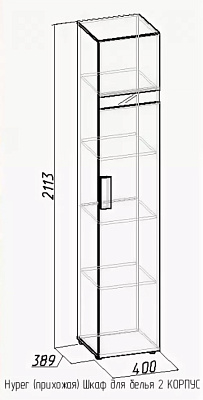 Шкаф для белья 2 Фасад Палисандр (правый) Hyper Глазов-мебель схема чертеж с размерами