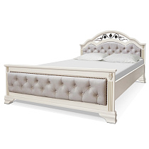 Кровать из массива с мягким изголовьем Элизабет 2 ВМК-Шале цвет белый с золотой патиной общий вид