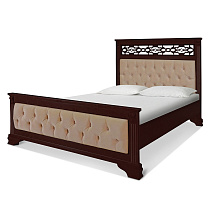 Кровать из массива с мягким изголовьем Шарлотта ВМК-Шале цвет махагон обивка Shaggy honey общий вид