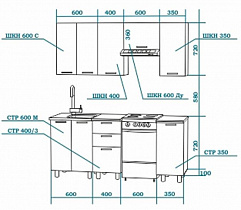 Кухонный гарнитур Модерн (Гранат) Бител схема
