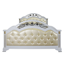 Кровать из массива с мягким изголовьем Элизабет 1 ВМК-Шале цвет белый обивка орегон перламутр вид со стороны изножья