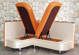 Кухонный угловой диван Метро PLT с ящиками белый+оранж