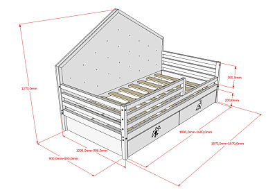 Детская кроватка домик БК-14 ВЭФ чертеж схема с размерами