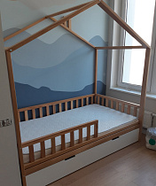Детская кроватка домик БК-02 ВЭФ комбинированный цвет с увеличенной высотой крыши и доп спальным местом спецзаказ