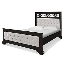 Кровать из массива с мягким изголовьем Шарлотта ВМК-Шале расцветка венге ткань Shaggy linen общий вид