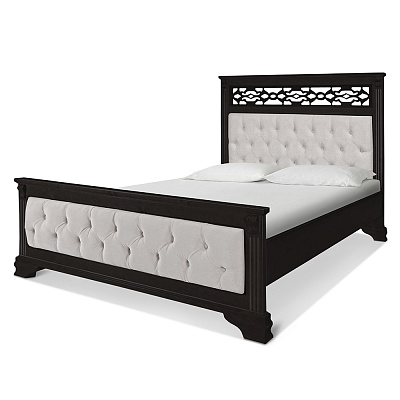 Кровать из массива с мягким изголовьем Шарлотта ВМК-Шале расцветка венге ткань Shaggy linen общий вид