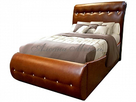 Кровать с мягким изголовьем Гретта Шале коричневая кожа с матрасом