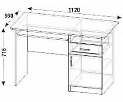 Стол письменный СП-03 Смоленск схема чертеж с размерами