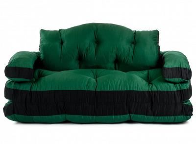 Бескаркасный диван Облако темно-зеленый с черными вставками
