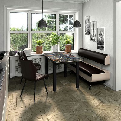 Кухонная скамья Валенсия 150 см Бител цвет экокожа 221 с компаньоном 101 общий вид в интерьере со столом и стульями