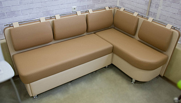 Кухонный угловой диван Метро PLT светло-бежевая кожа+капучино