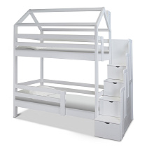 Двухъярусная кровать Блум ВМК-Шале в белом цвете общий вид изделия с постелью