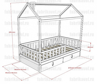 Детская кроватка домик БК-06 ВЭФ чертеж схема с размерами
