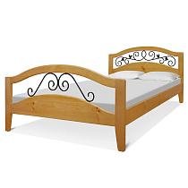 Кровать Кузнечная Слобода ВМК-Шале изделие в цвете бук общий вид с постелью
