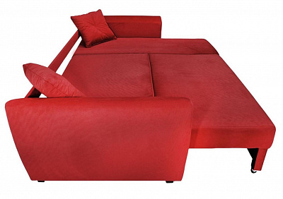 Угловой диван Амстердам велюр красный Фотодиван в разложенном виде