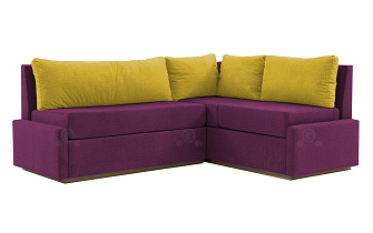 Кухонный угловой диван Турин Седьмая карета фиолетовый + желтые подушки