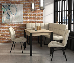 Модульный диван Реал Бител обивка экокожа барнео крем общий вид в интерьере со столом и стульями