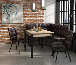 Модульный диван Реал Бител обивка экокожа барнео умбер общий вид в интерьере со столом и стульями
